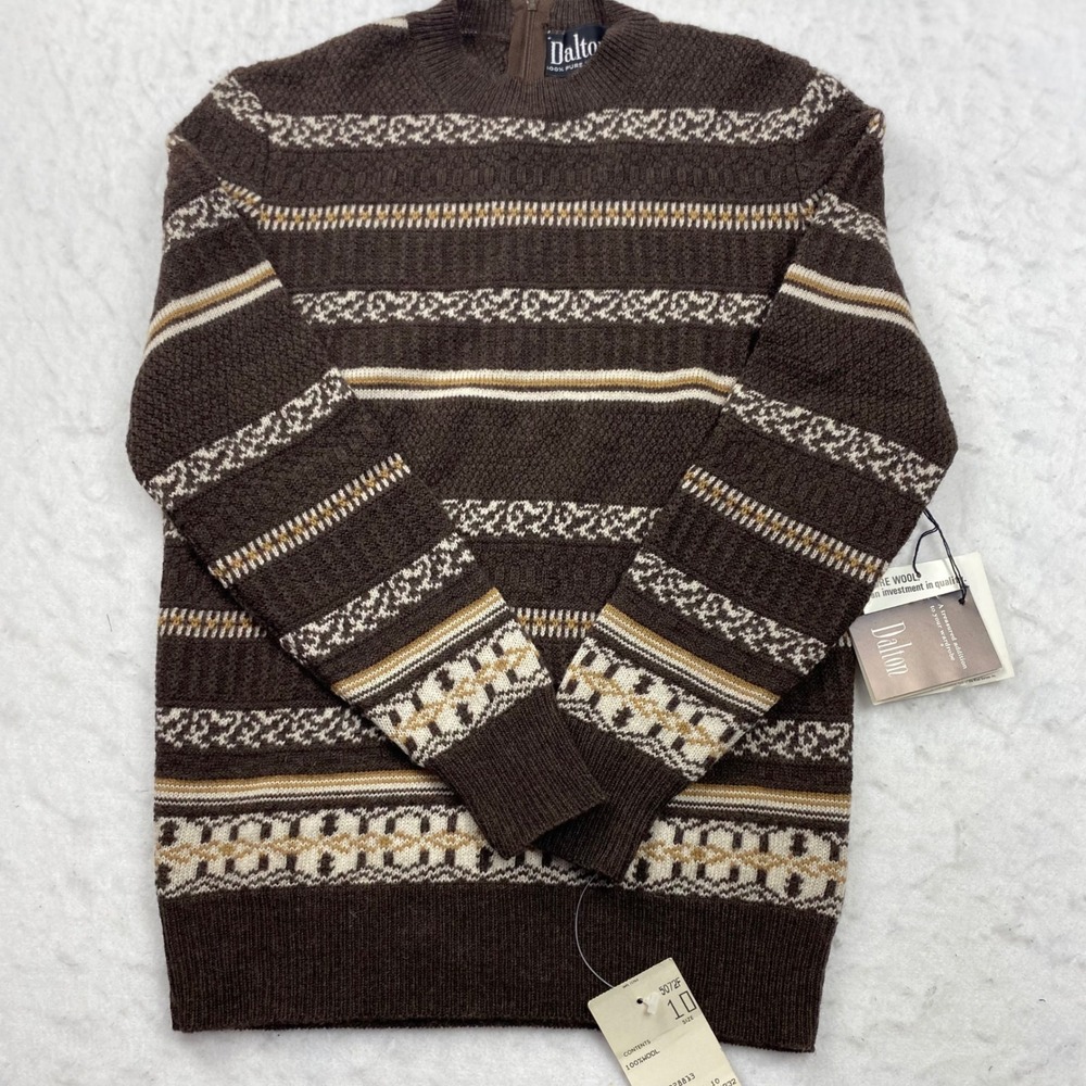 Vintage 70s Dalton Fair Isle Wool Sweater Back Zip NWT Women's Size 10 Small